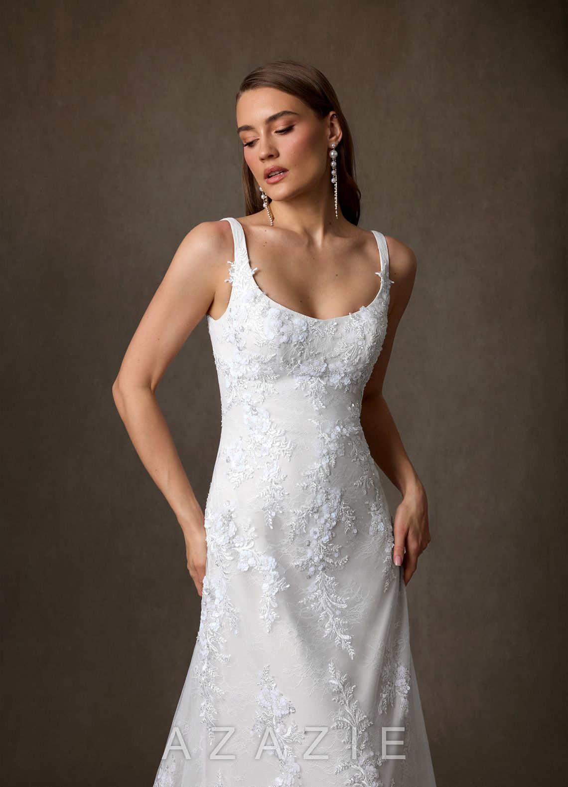 Azazie Rosalie Diamond White A-Line Lace Dress