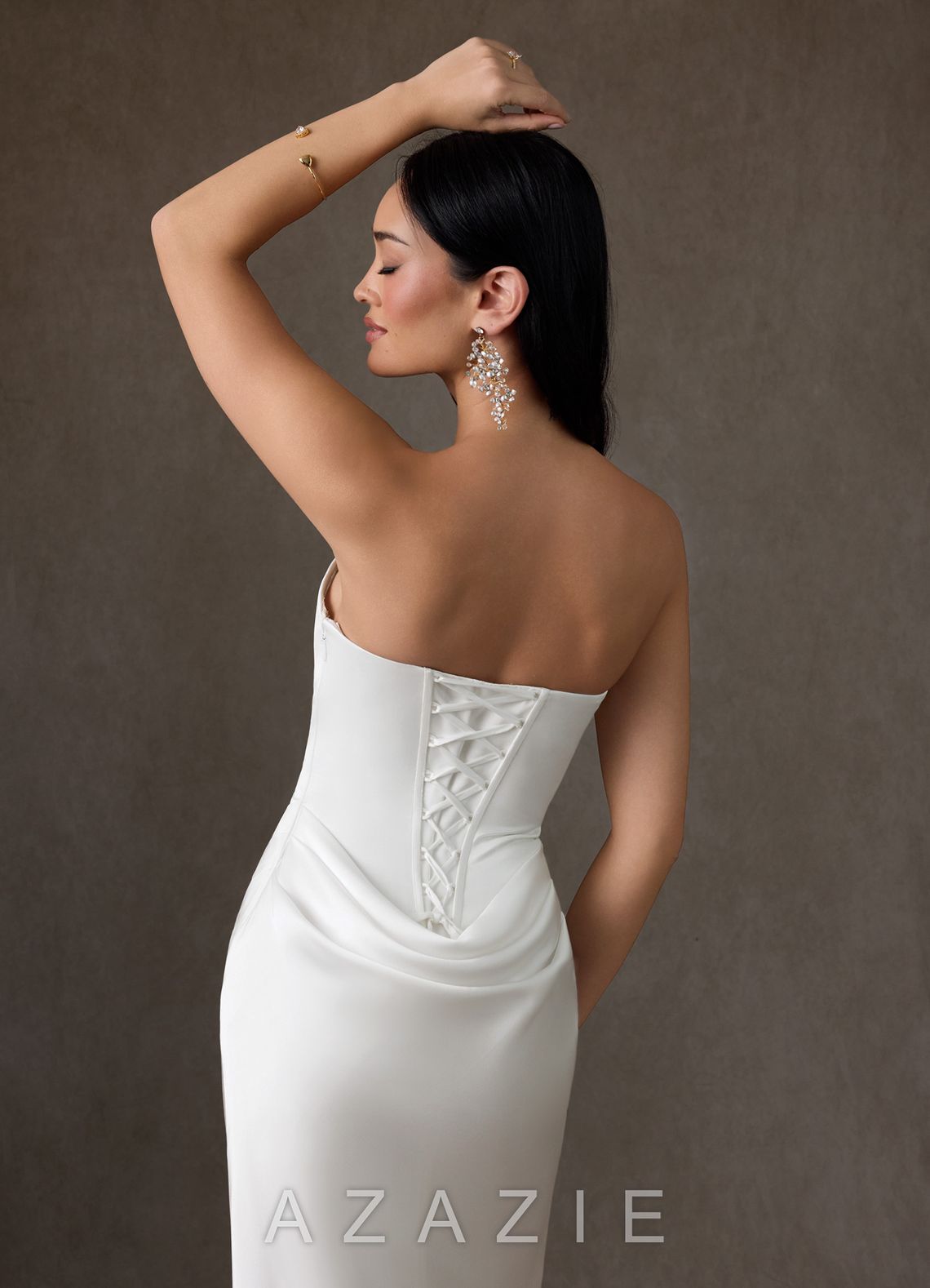 Azazie Samantha Diamond White Sheath Strapless Stretch Satin Dress