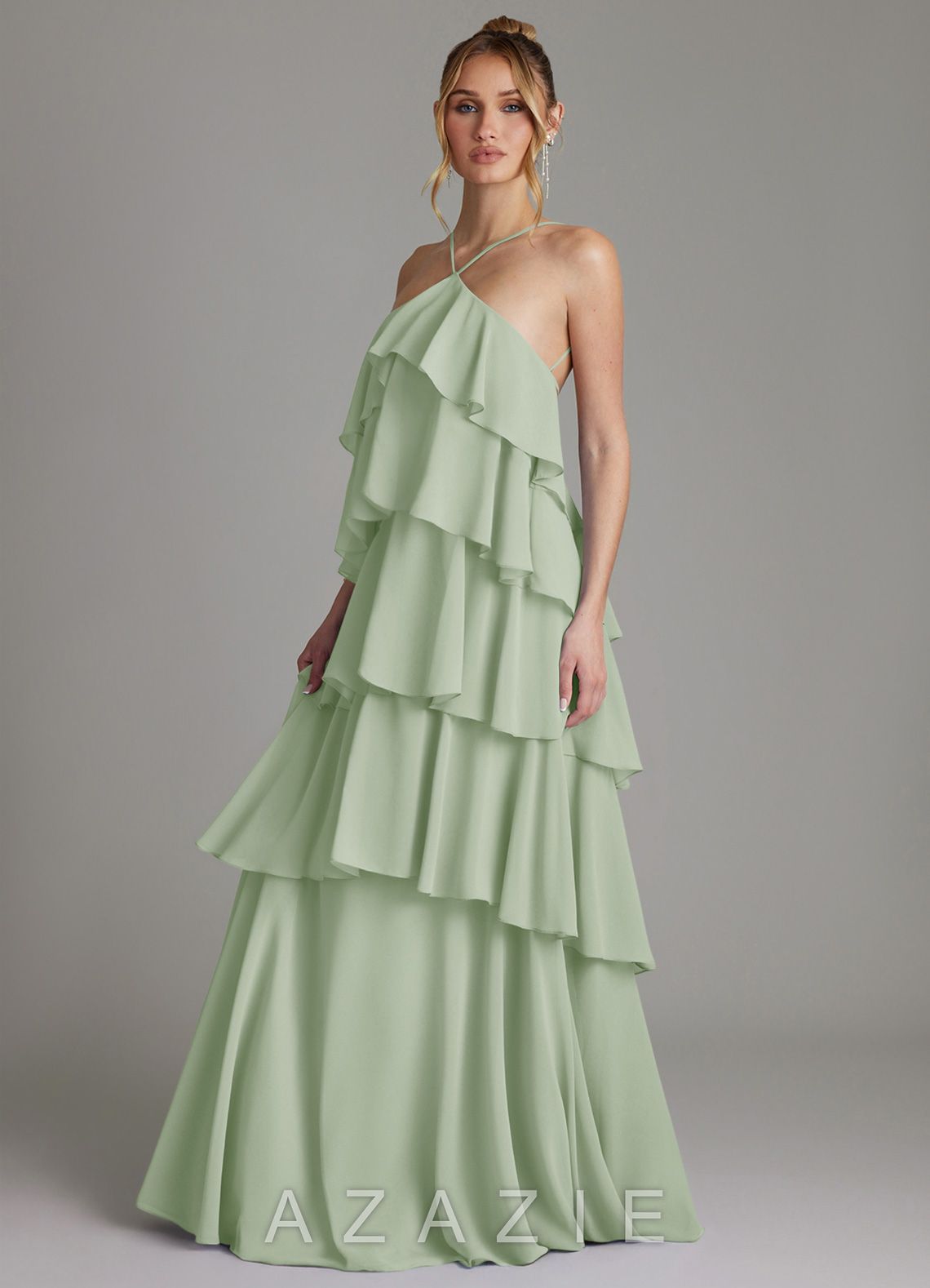 Azazie Deena Dusty Sage A-Line Ruched Chiffon Dress dusty_sage
