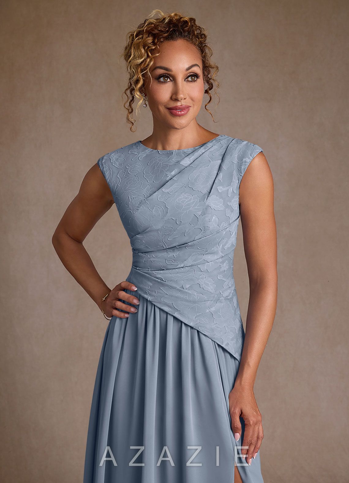Azazie Kalleen Dusty Blue A-Line Pleated Chiffon Dress dusty_blue