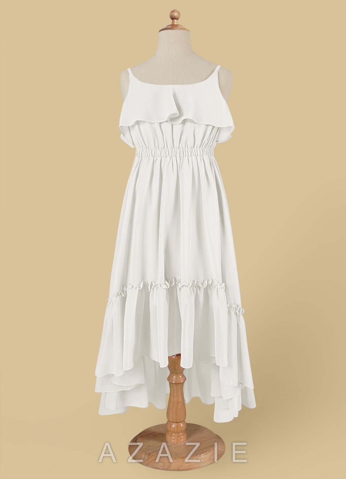 Azazie Karmen Ivory A-Line Ruched Chiffon Dress ivory