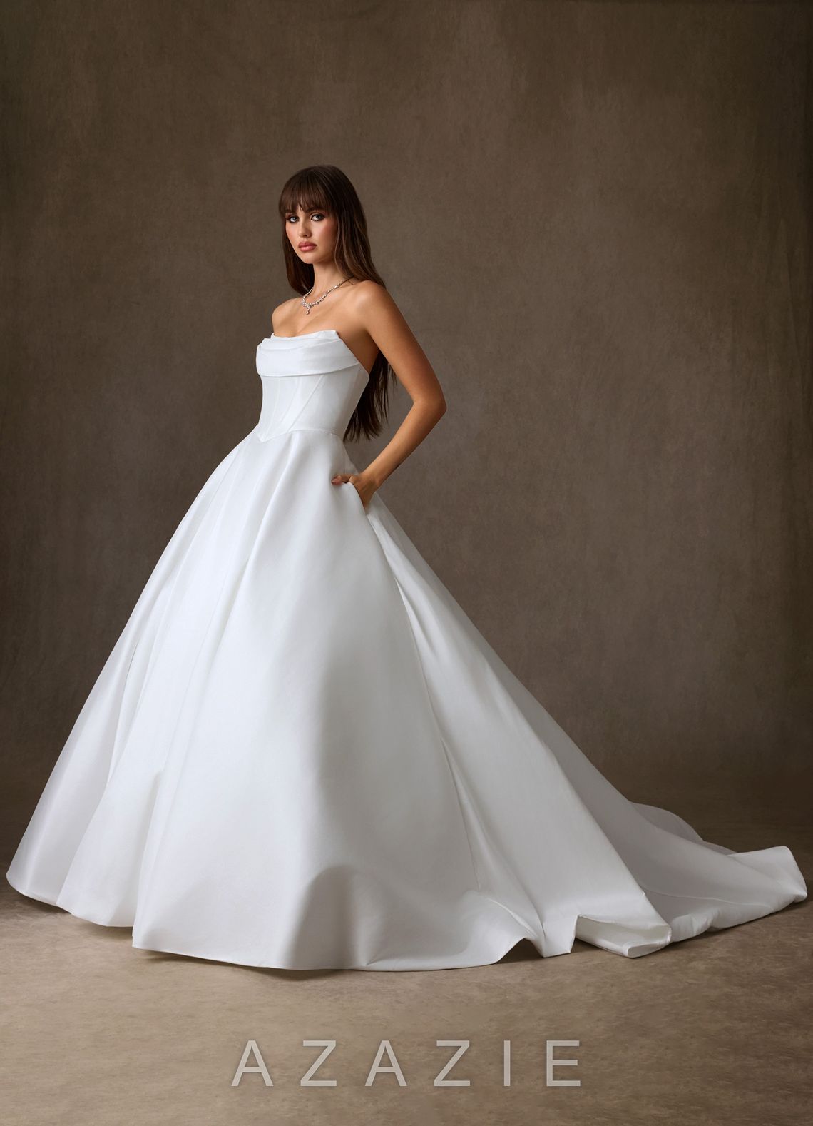 Azazie Theresa Diamond White A-Line Strapless Mikado Dress diamond_white