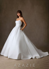 Azazie Theresa Diamond White A-Line Strapless Mikado Dress diamond_white