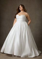 Azazie Celestia Diamond White Ball-Gown Strapless Matte Satin Dress diamond_white