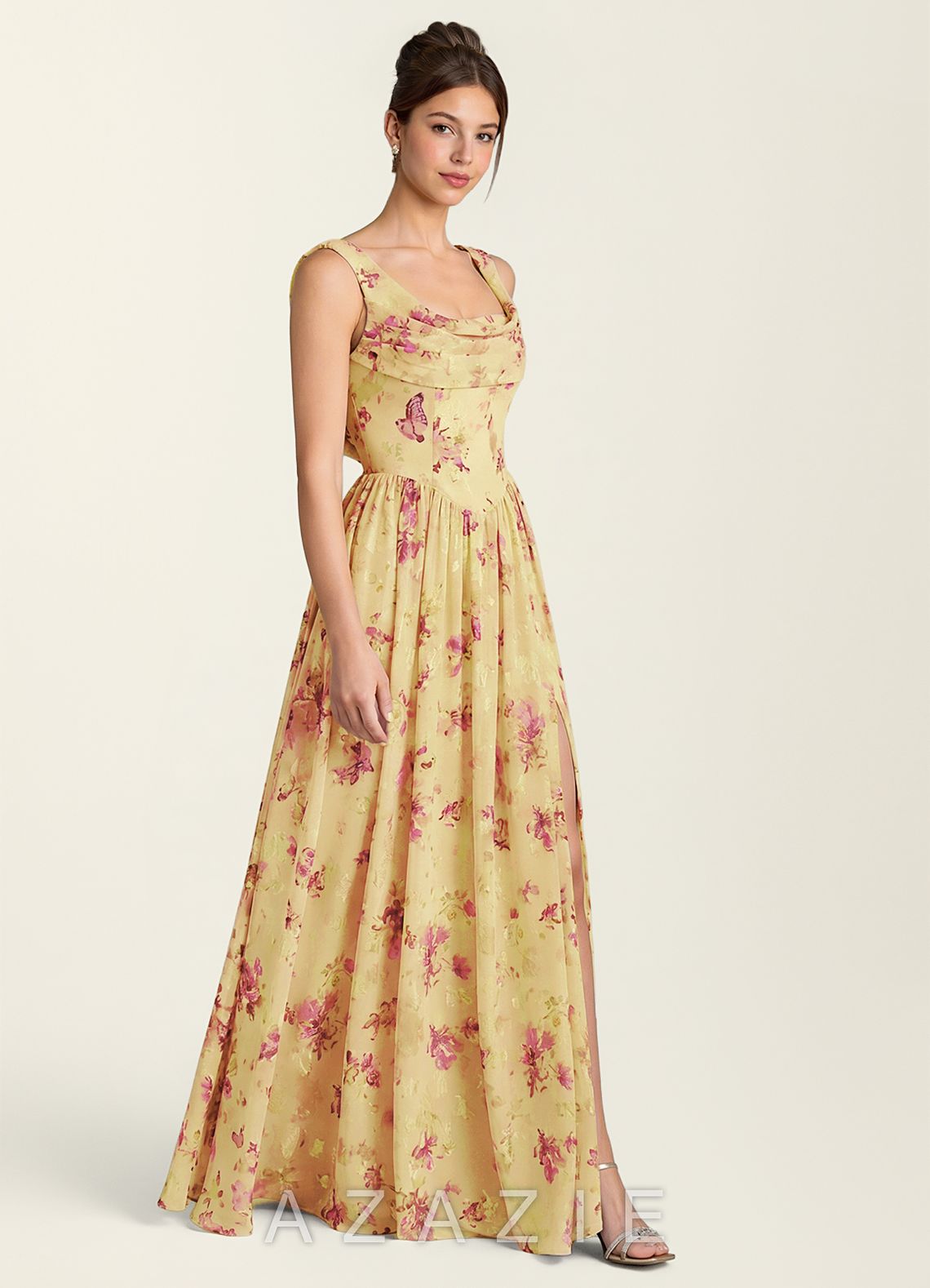 Aurelie Light Yellow Lace A-Line Dress