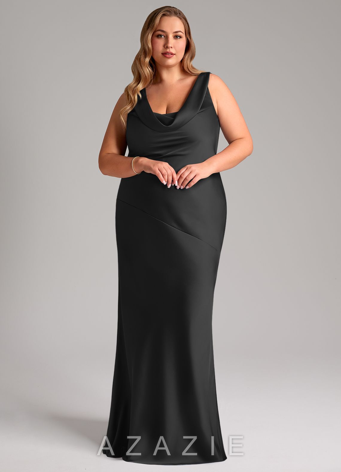 Azazie Rylina Black Mermaid Stretch Satin Dress black
