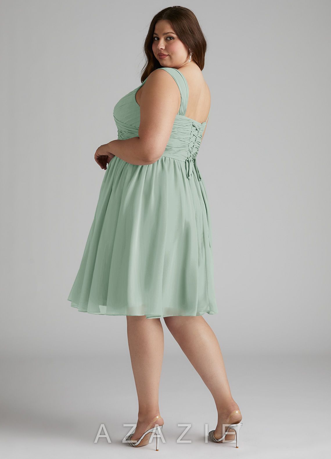 Azazie Angie Agave A-Line Corset Chiffon Dress agave