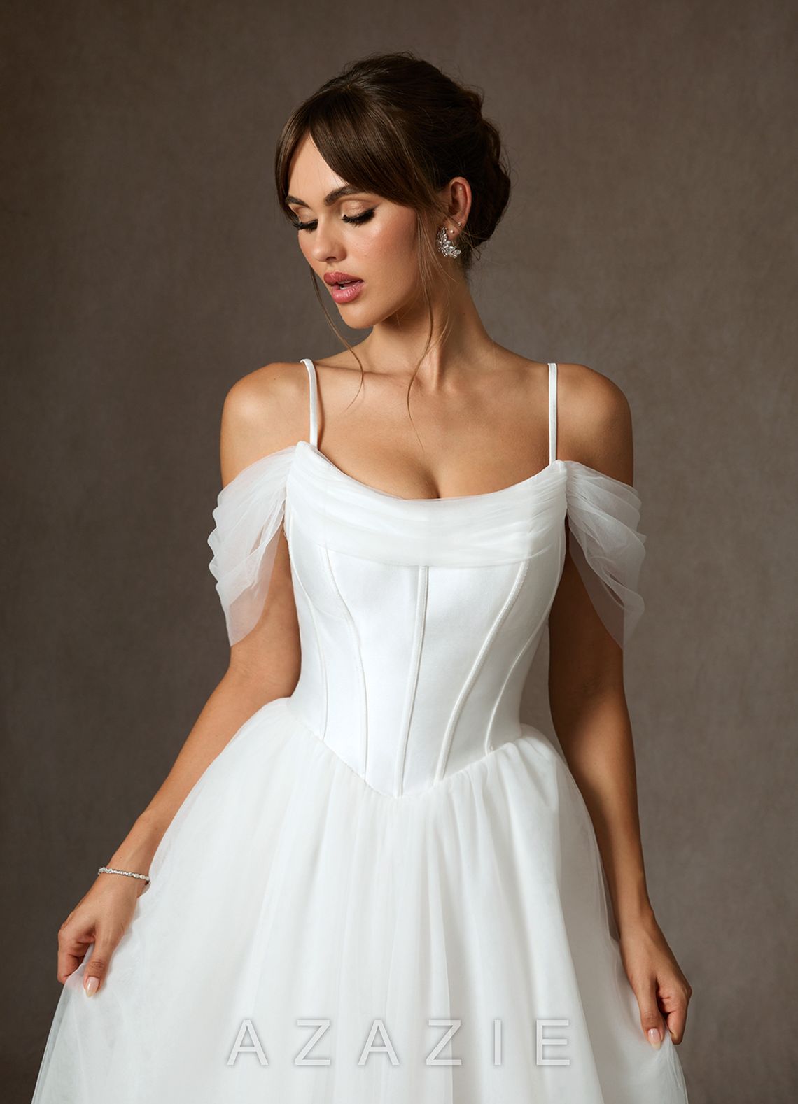 Azazie Adalyn Diamond White Ball-Gown Tulle Dress diamond_white