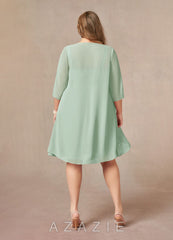 Azazie Olivia Agave A-Line Square Neckline Pleated Chiffon Dress agave