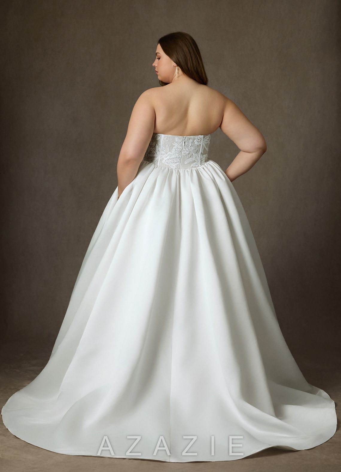 Azazie Mirabeth Diamond White Ball-Gown Strapless Lace Dress diamond_white