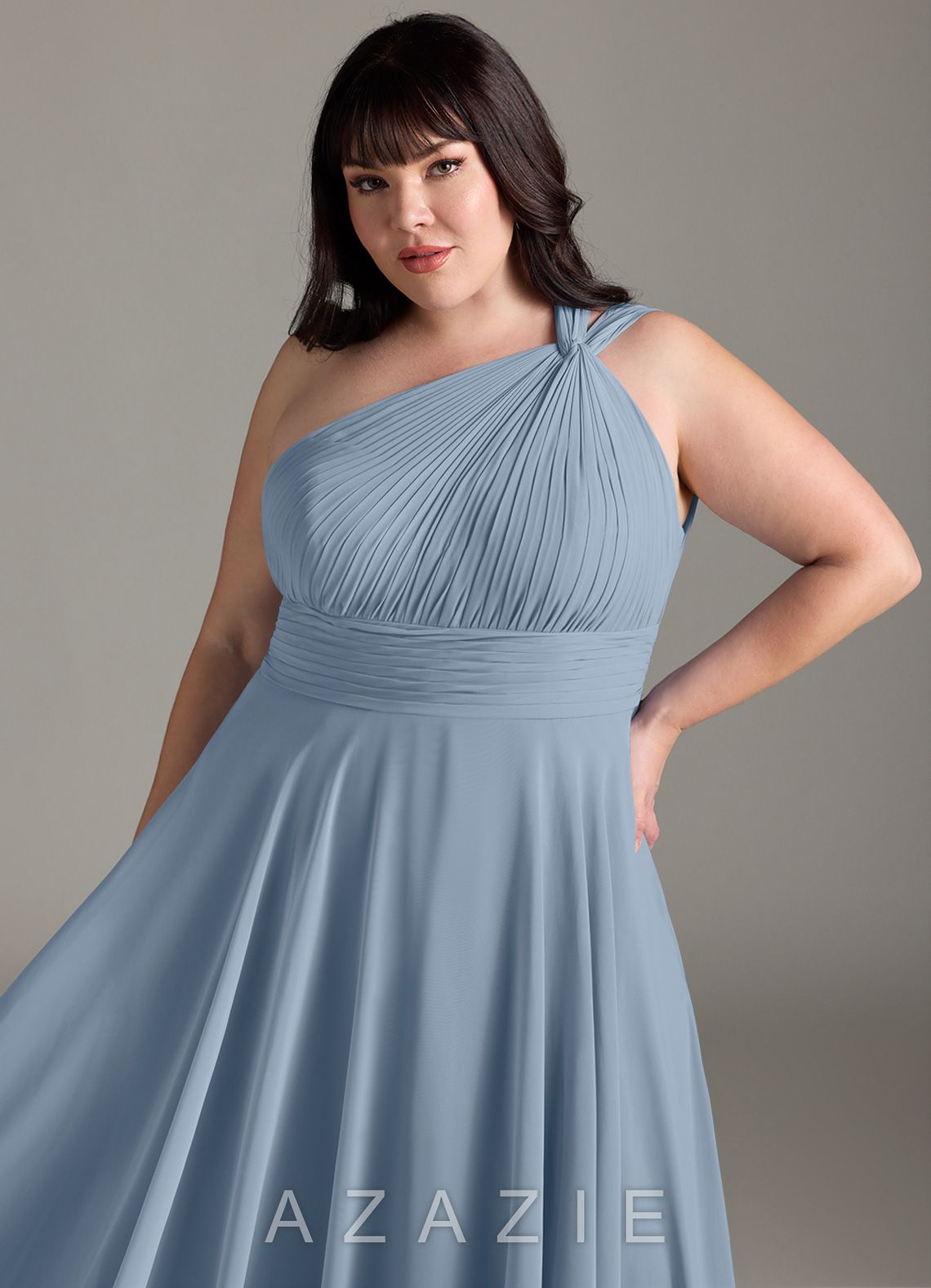 Azazie Charlize Dusty Blue A-Line One Shoulder Chiffon Dress dusty_blue