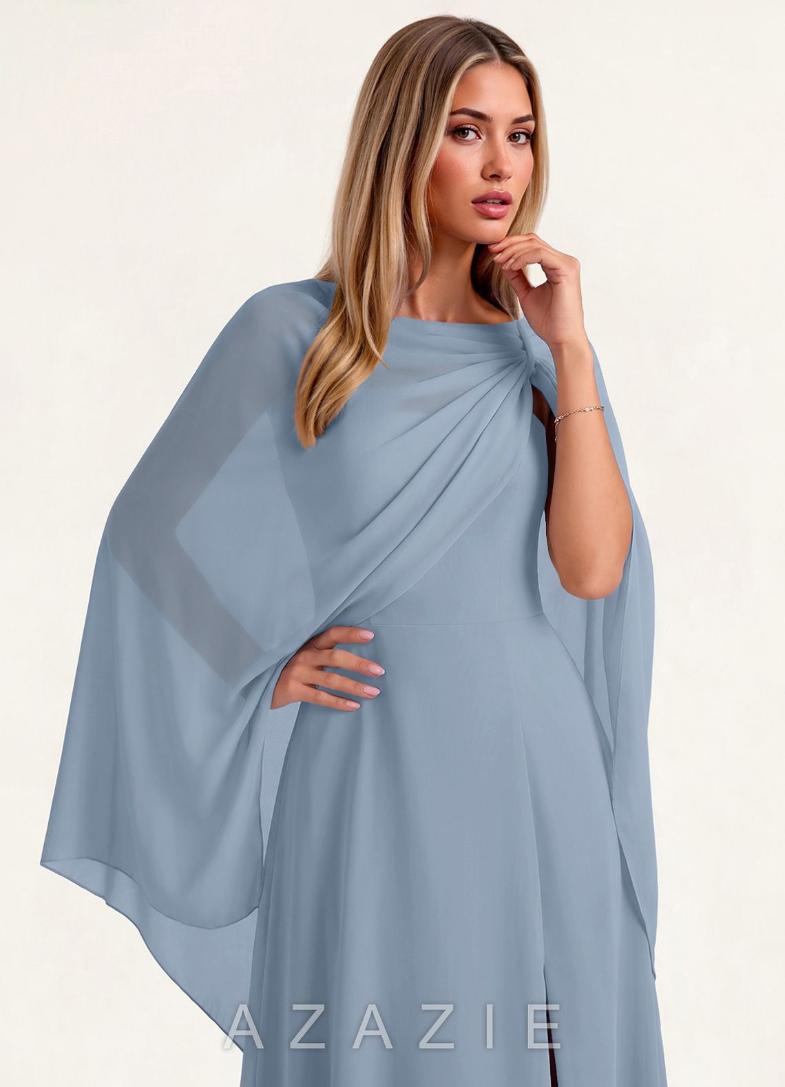 Azazie Matching Long Flowing Chiffon Cape  dusty_blue