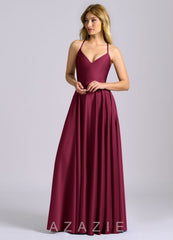 Azazie Truce Burgundy A-Line Stretch Satin Dress burgundy