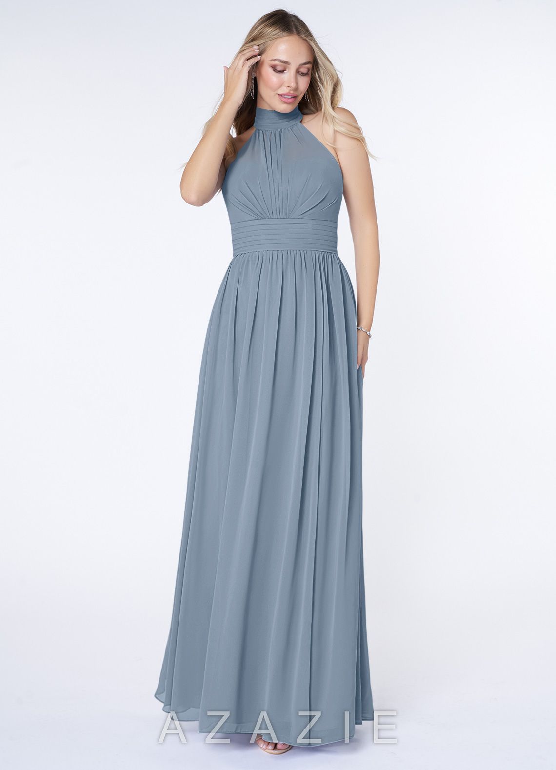 Azazie Iman Dusty Blue A-Line A-Line Ruched Chiffon Dress dusty_blue