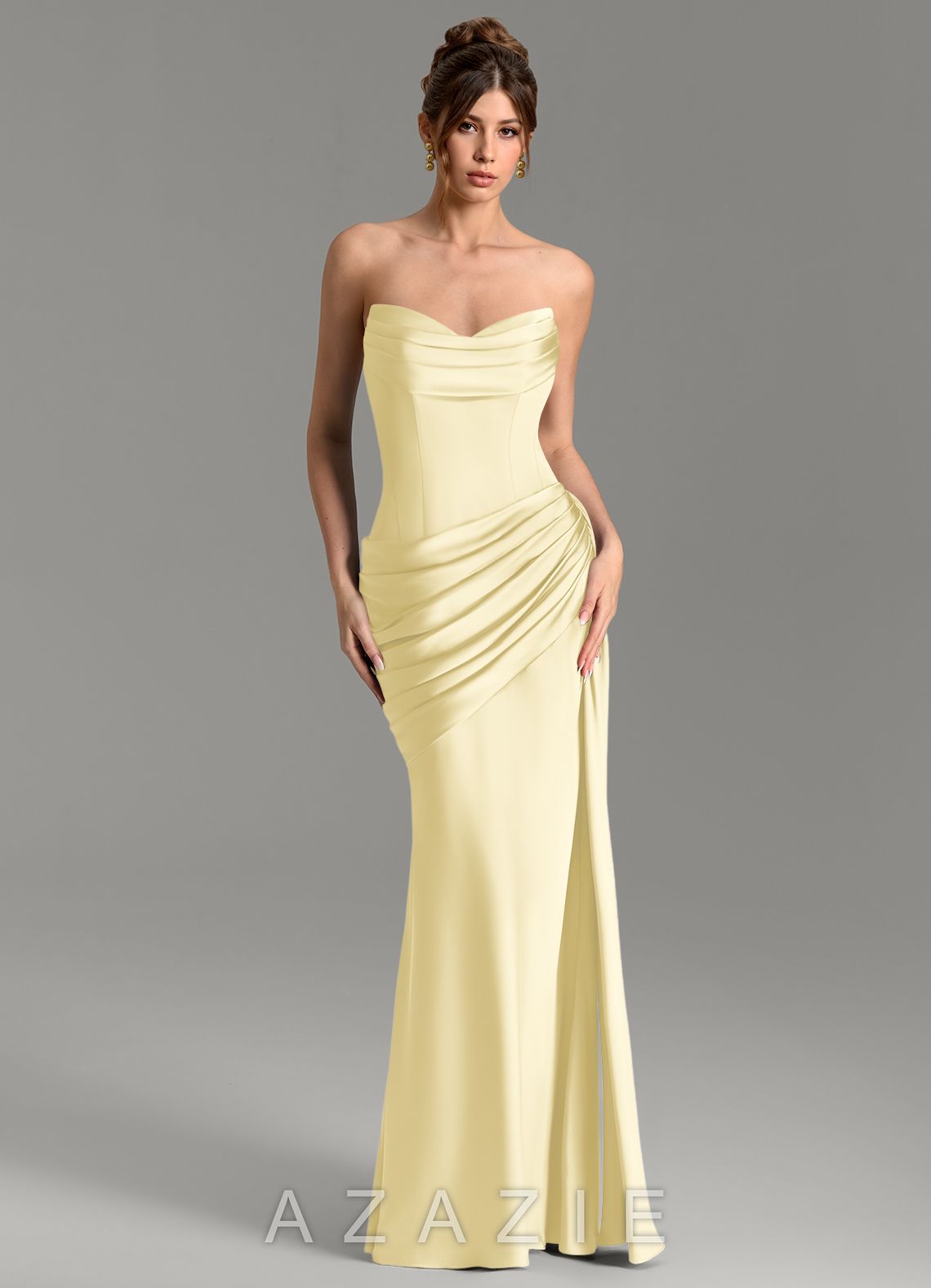 Azazie Zorah Lemon Sorbet Mermaid Corset Stretch Satin Convertible Dress lemon_sorbet