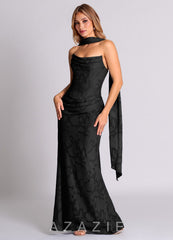 Azazie Sorrel Black Mermaid Corset Floral Burnout Convertible Dress black