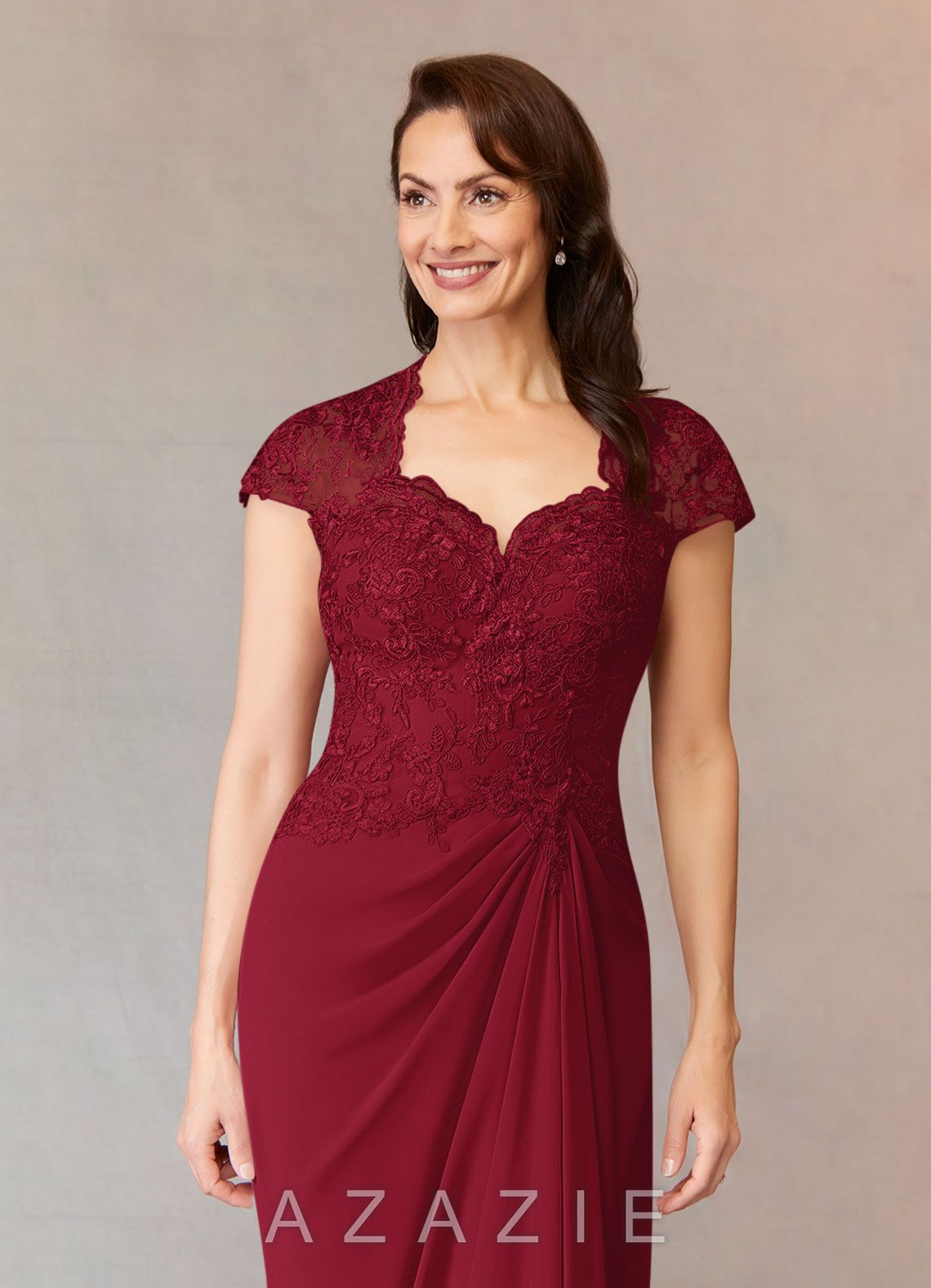Azazie Junie Burgundy A-Line Lace Chiffon Dress burgundy