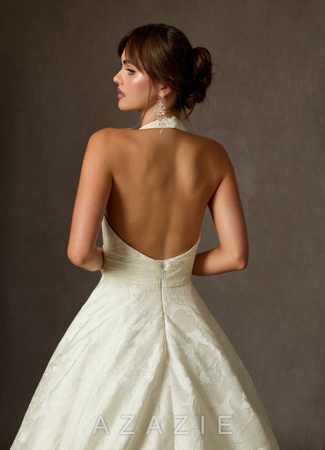 Azazie Saphira Antique White Ball-Gown with Pockets Floral Jacquard Dress