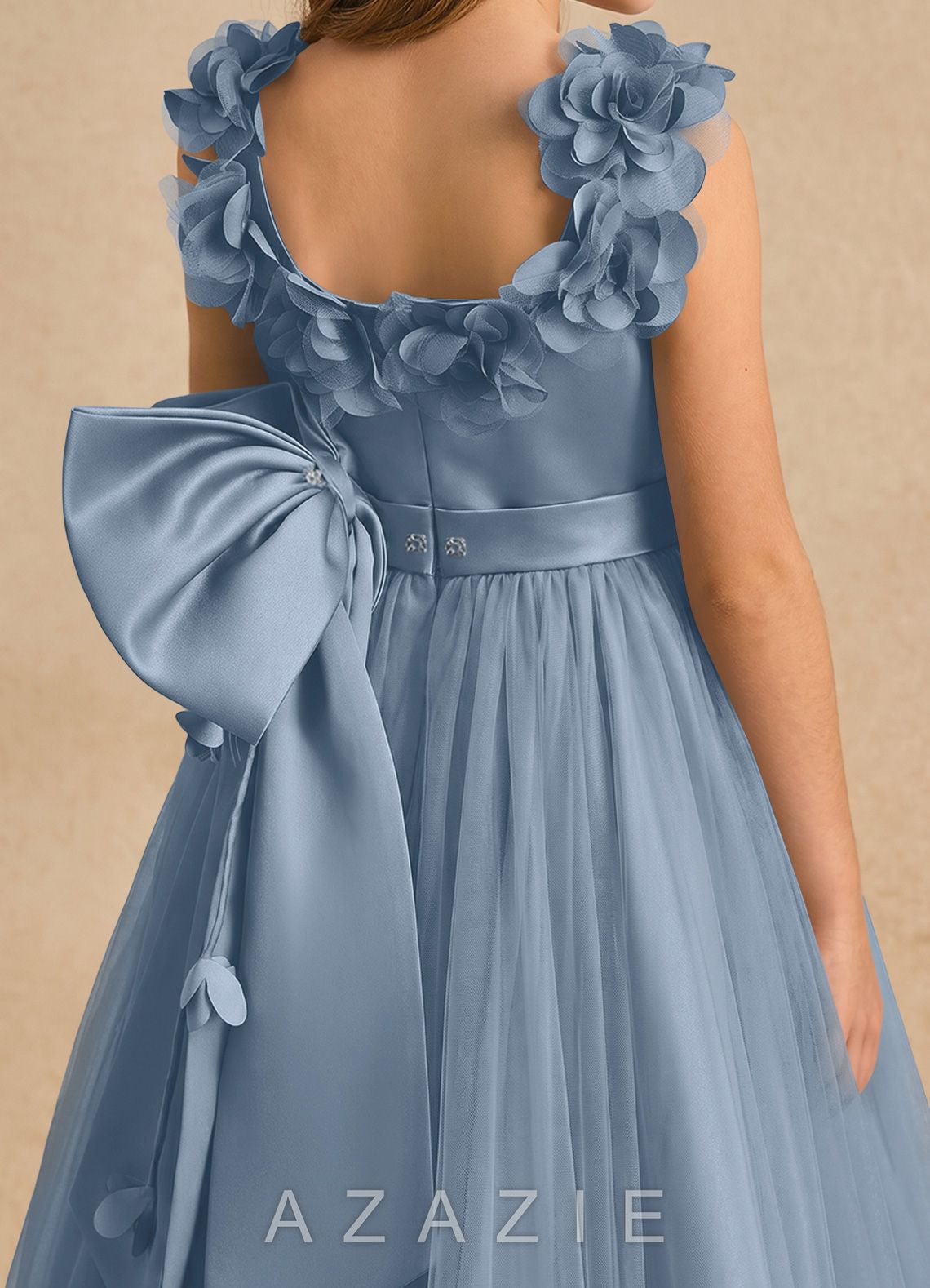 Azazie Eden Dusty Blue Ball-Gown Pleated Tulle Dress dusty_blue