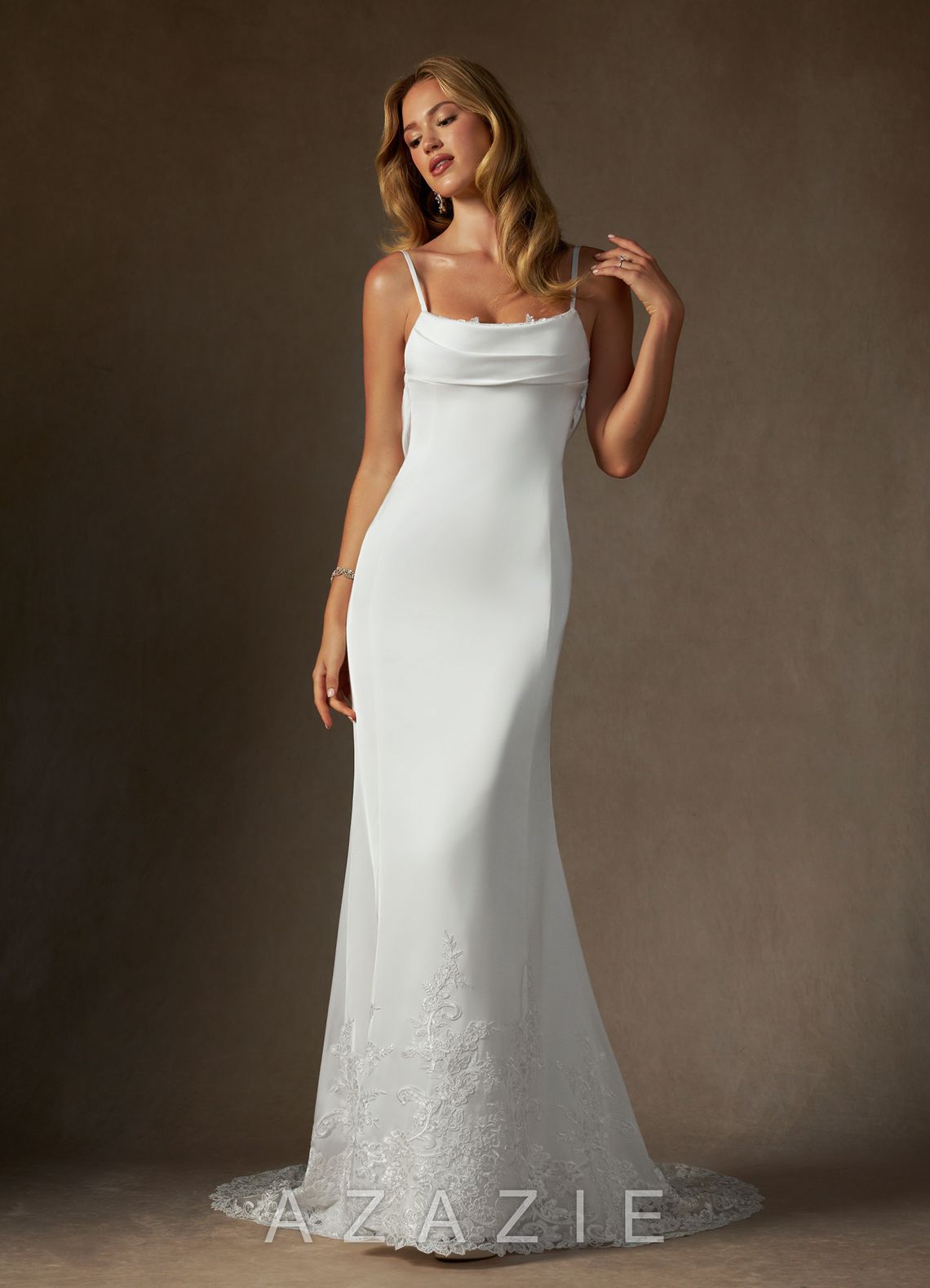 Azazie Eliora Diamond White Fit and Flare Stretch Satin Dress diamond_white