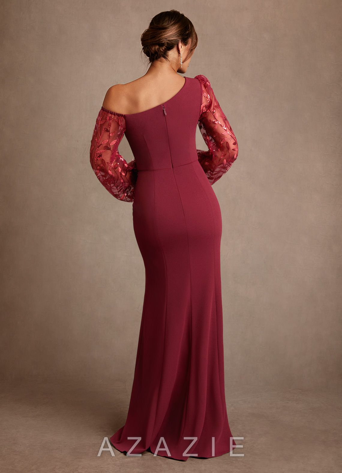 Azazie Cathleen Burgundy Sheath Lace Dress burgundy