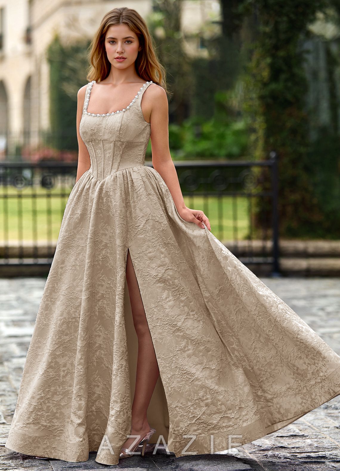 Andracas Light Apricot A-line 3D Flowers Prom Dress