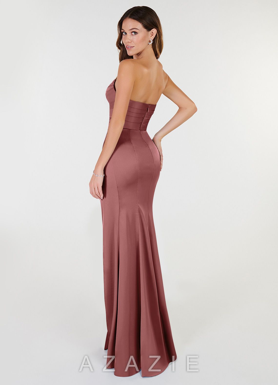 Azazie Yola Amethyst Sheath V-Neck Pleated Stretch Satin Convertible Dress amethyst