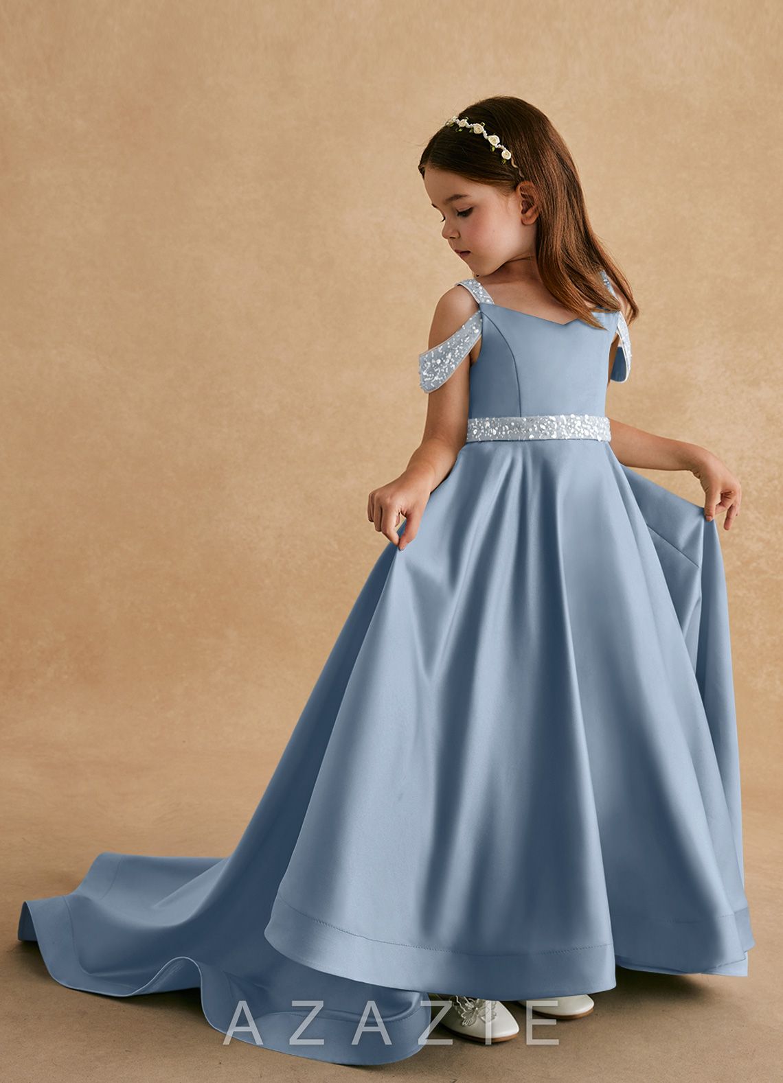 Azazie Jodi Dusty Blue A-Line Matte Satin Dress