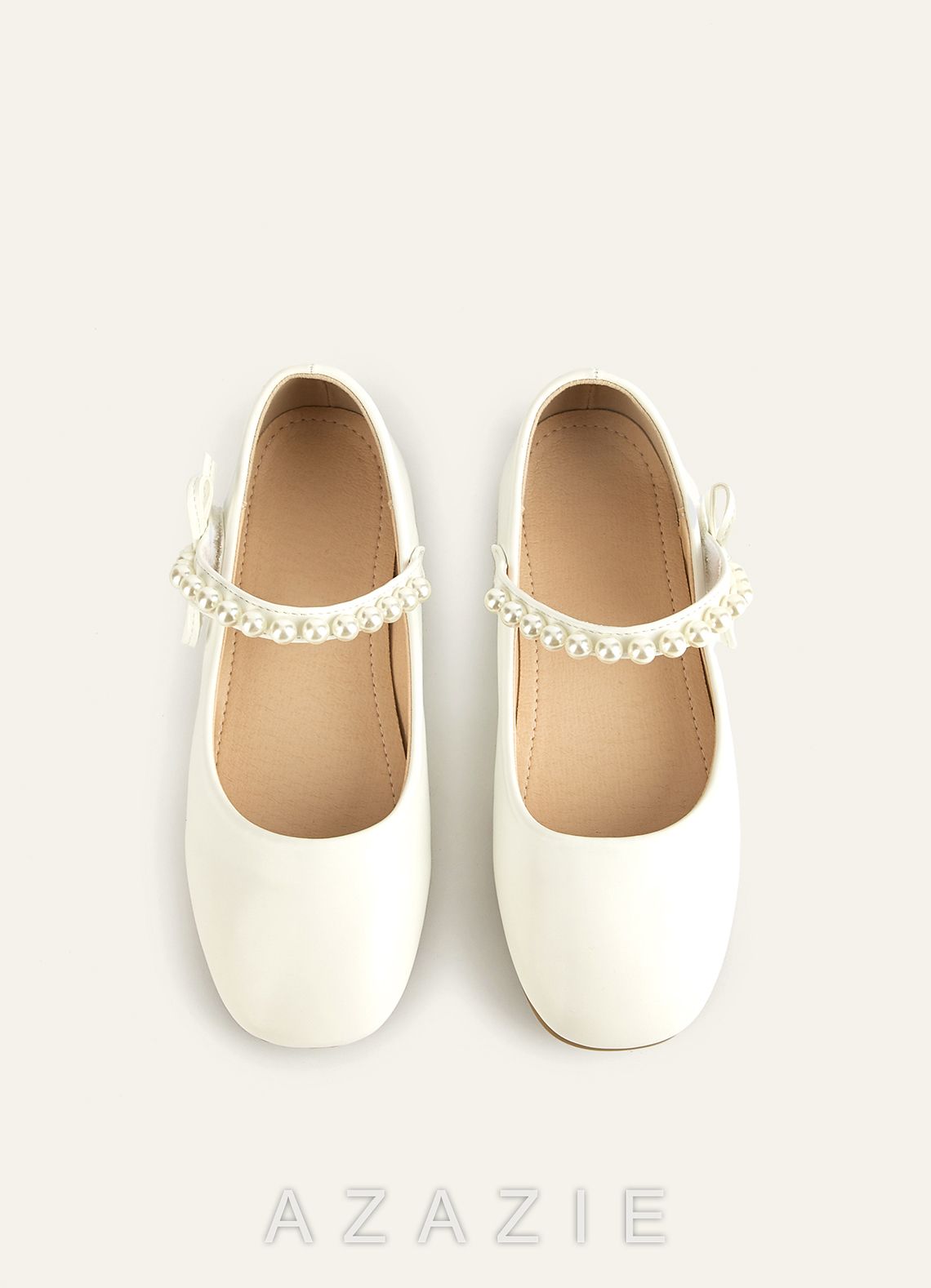 Pearl Strap and Bow Girls Flat Shoes