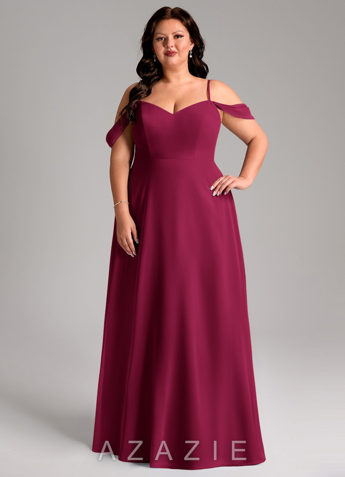 Azazie Marley Burgundy A-Line Off the Shoulder Chiffon Convertible Dress burgundy