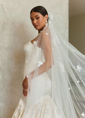 The Garden Tiers 3D Floral Chapel Veil  diamond_white