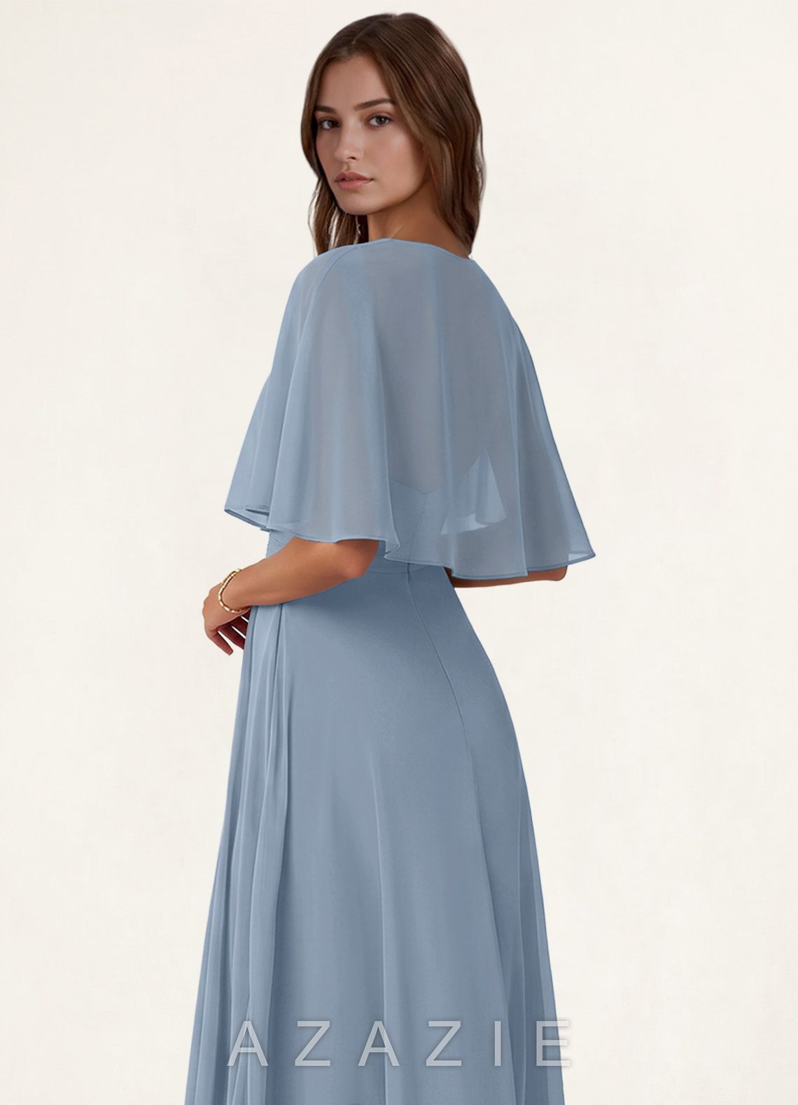 Azazie Matching Color Chiffon Tie-Front Shawl  dusty_blue