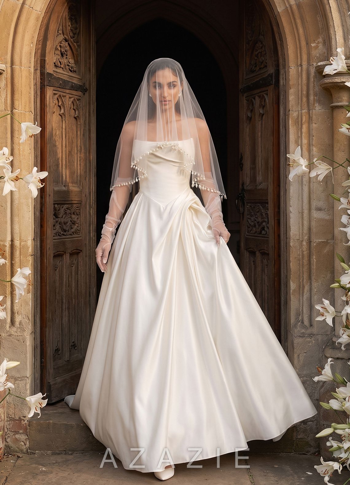 Fingertip Cascading Pearl Fringe Bridal Cape Veil