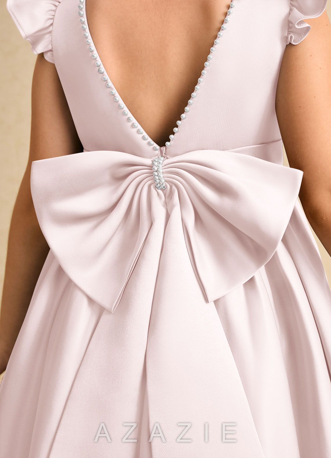 Azazie Dumpling Blushing Pink A-Line Bow Matte Satin Dress blushing_pink