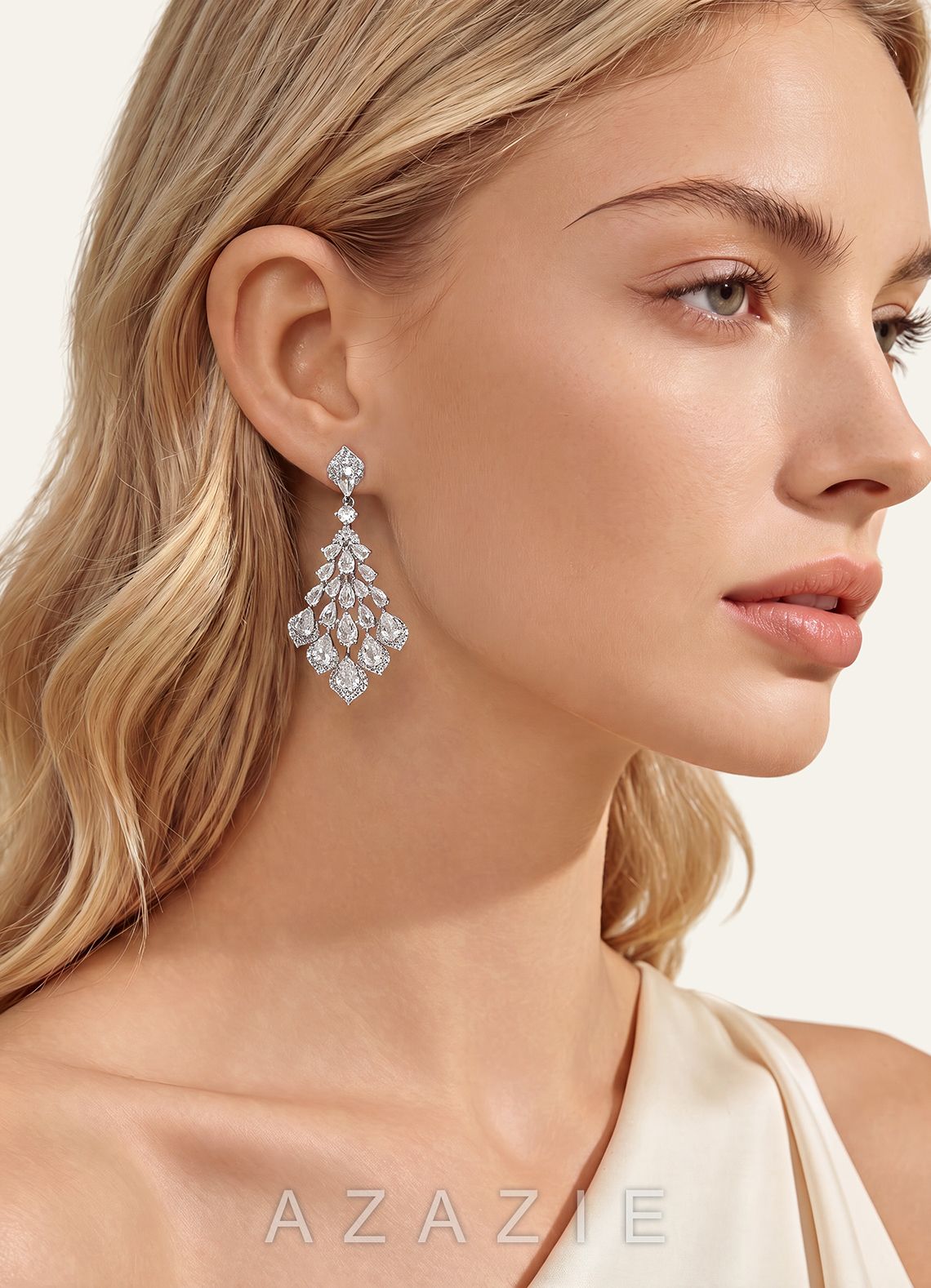 Teardrop CZ Chandelier Earrings  silver