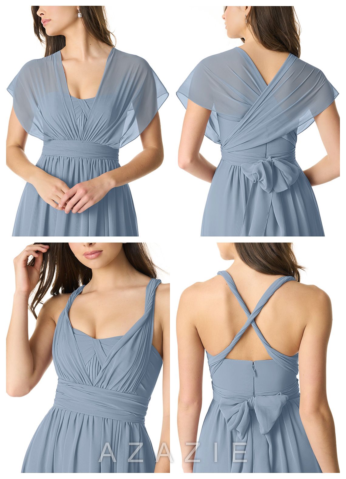 Azazie Olani Dusty Blue A-Line One Shoulder Chiffon Convertible Dress dusty_blue