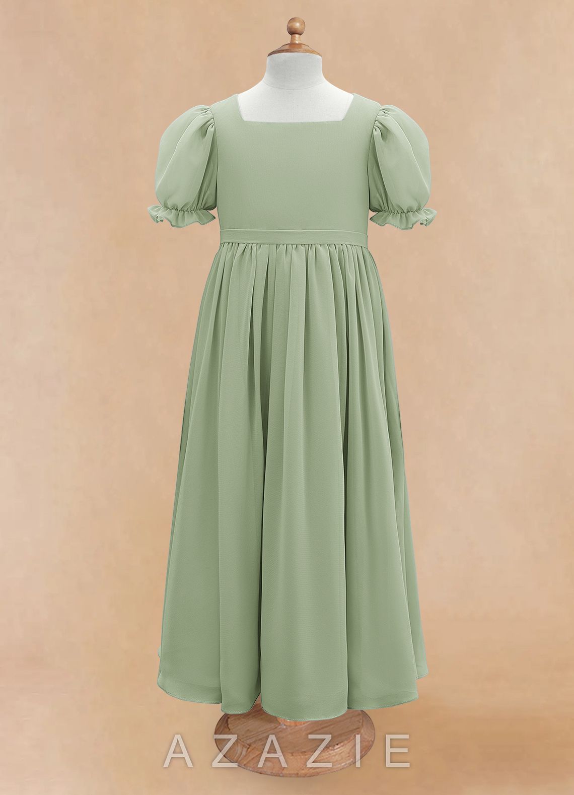 Azazie Joss Dusty Sage A-Line with Sleeves Chiffon Dress dusty_sage