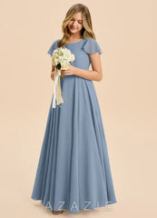 Azazie Cady Junior Dusty Blue A-Line Pleated Chiffon Dress dusty_blue