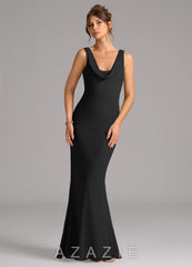Azazie Rylina Black Mermaid Pleated Chiffon Dress