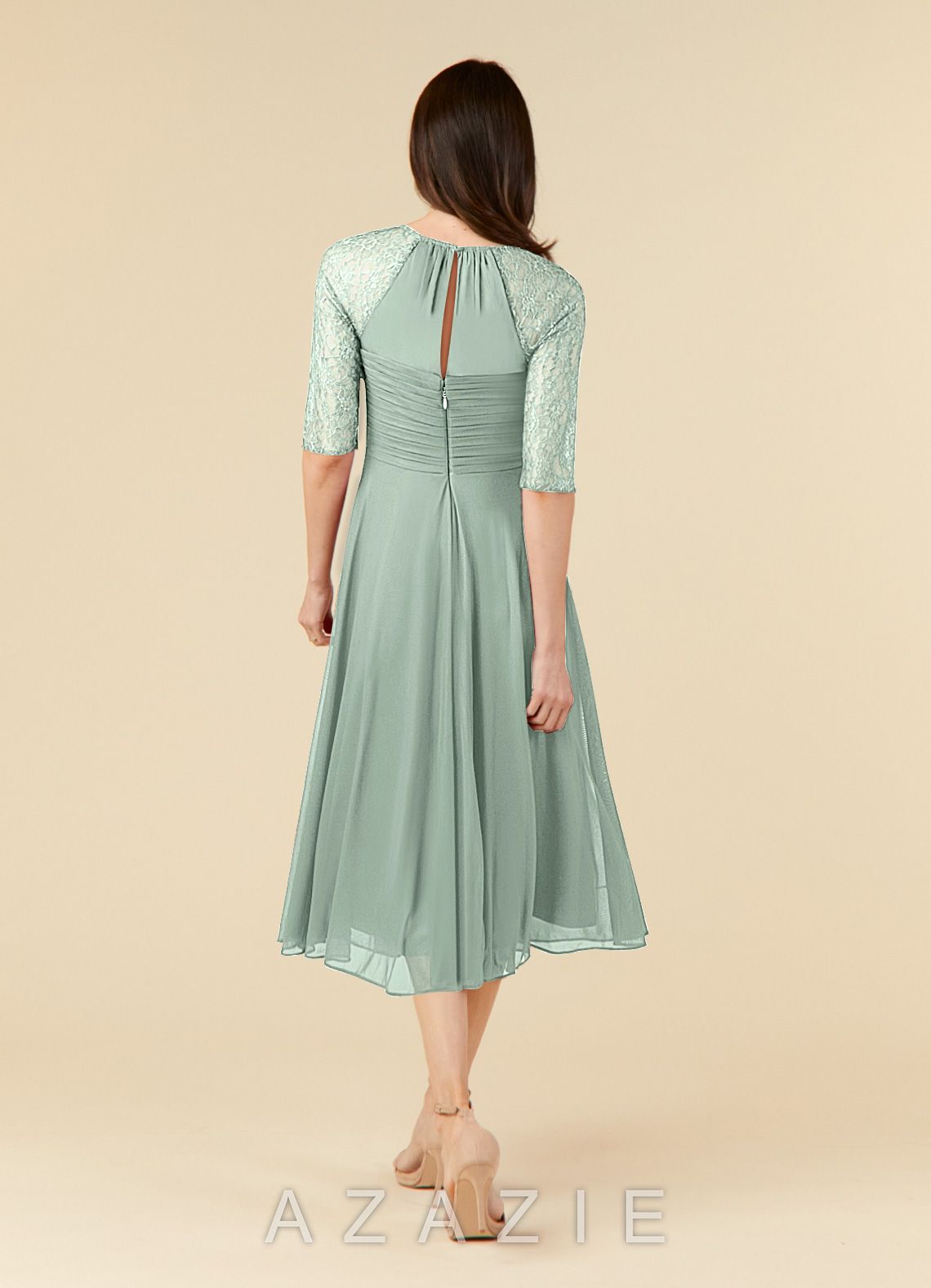 Azazie Gracelyn Agave A-Line Lace Dress agave