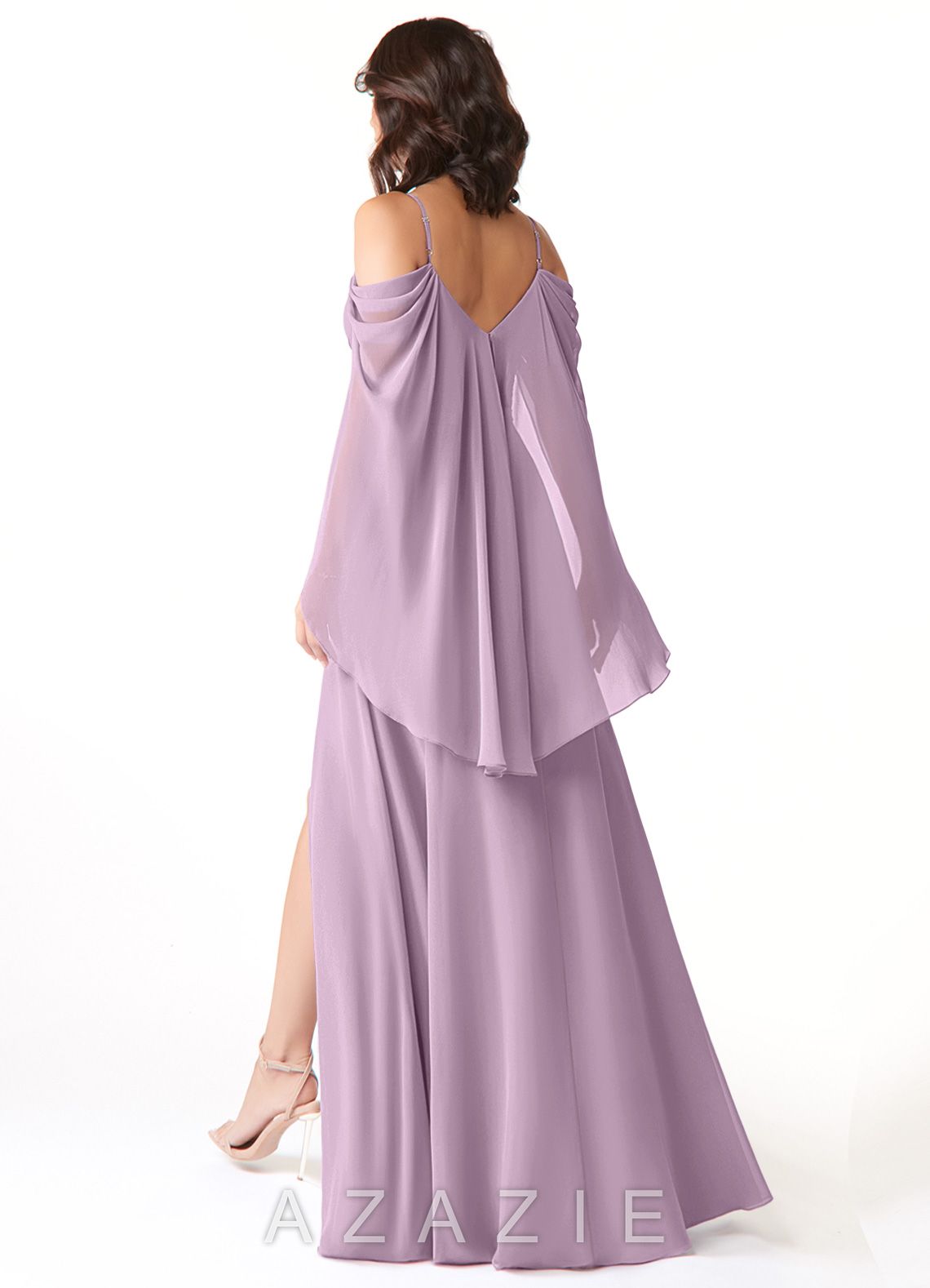 Azazie Cienna Wisteria A-Line Long Sleeve Chiffon Dress wisteria