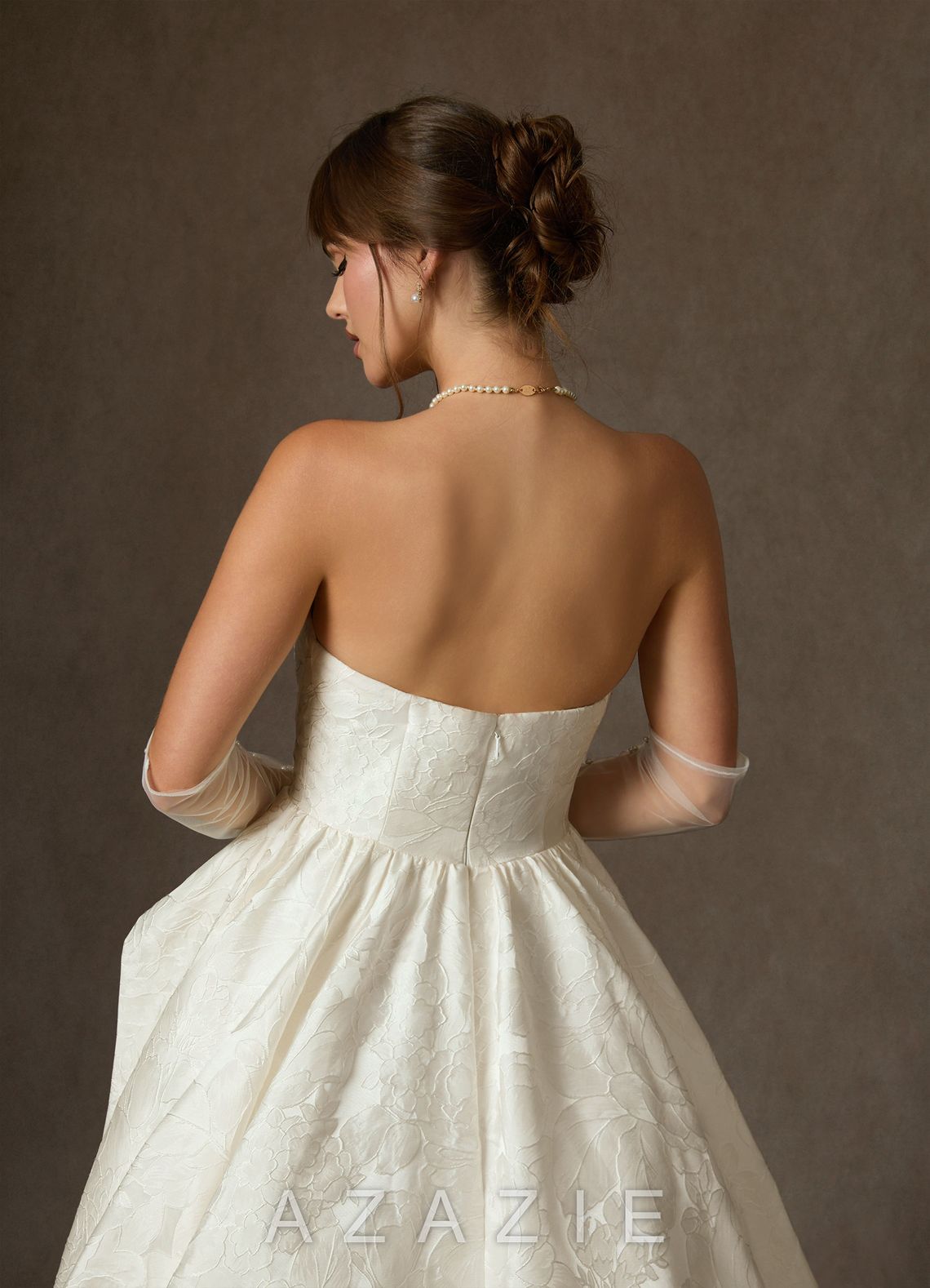 Azazie Allira Antique White Ball-Gown Strapless Floral Jacquard Dress