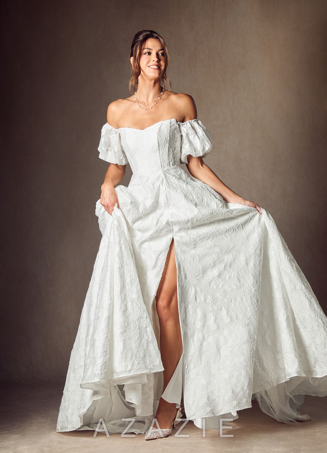 Azazie Gladiola Diamond White Ball-Gown Sweetheart Neckline Floral Burnout Jacquard Dress diamond_white