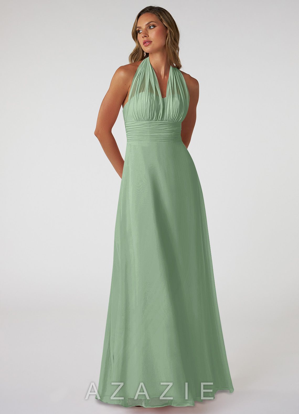 Azazie Fifi Matcha A-Line Strapless Chiffon Convertible Dress matcha