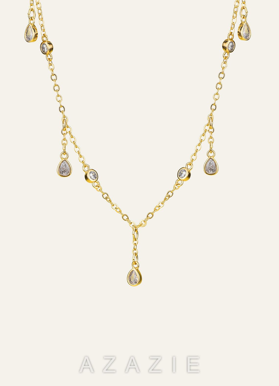 Crystal Teardrop Strands Necklace  gold