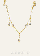 Crystal Teardrop Strands Necklace  gold