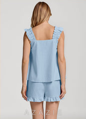 Ruffled Sleeveless Cotton Pajama Set  sky_blue