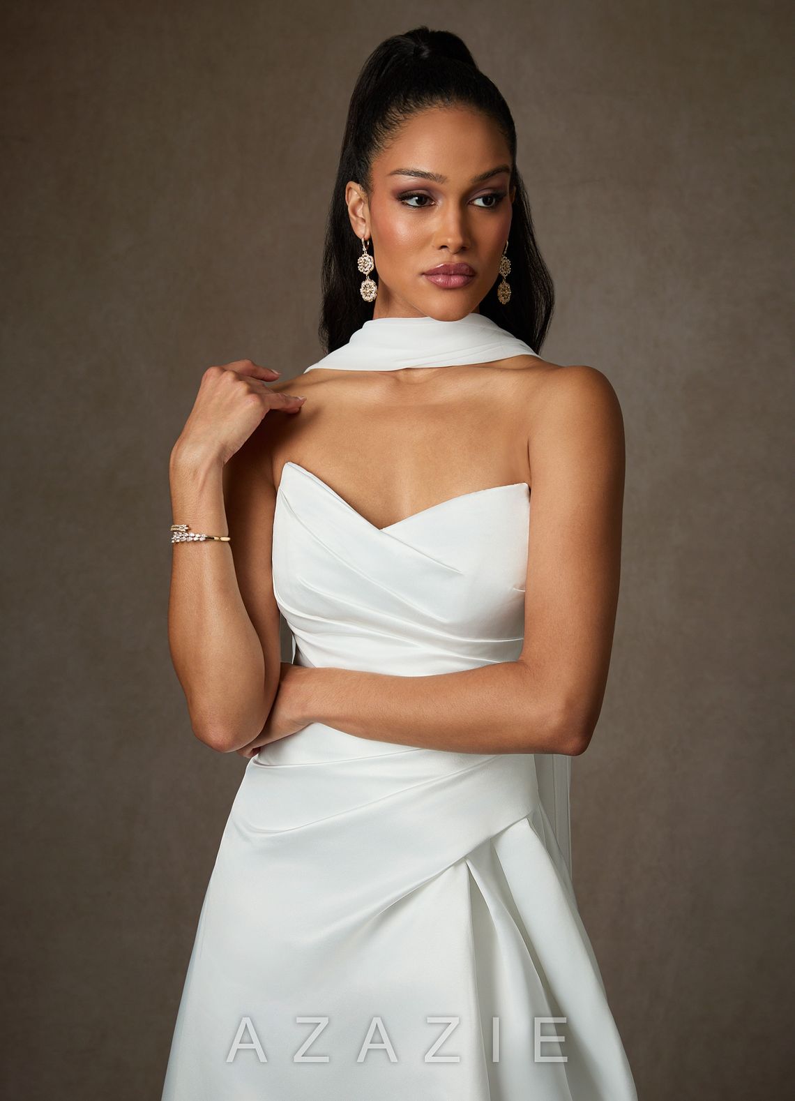 Azazie Adimaris Diamond White A-Line Satin Dress diamond_white