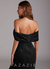 Azazie Shay Black Sheath Off the Shoulder Velvet Convertible Dress black