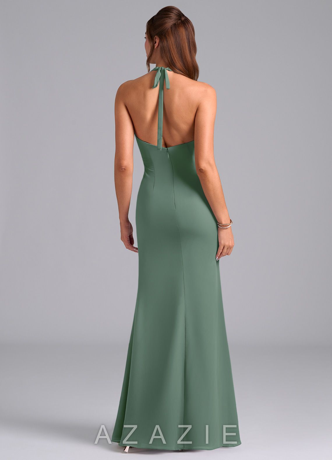 Azazie Valerie Eucalyptus Mermaid Pleated Chiffon Dress eucalyptus